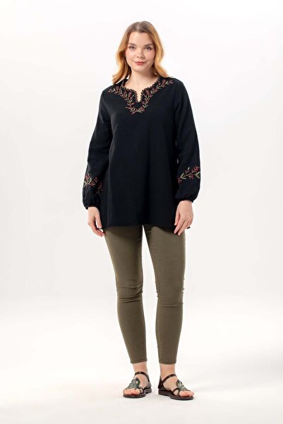 Eliş Şile Bezi Long Sleeve Nevin Embroidery Detailed V-Neck Summer Shile Fabr...