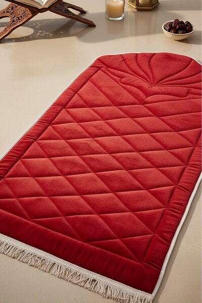 Rivaİstanbul Κόκκινο καπιτονέ πολυτελές χαλάκι προσευχής 65x115 εκ.