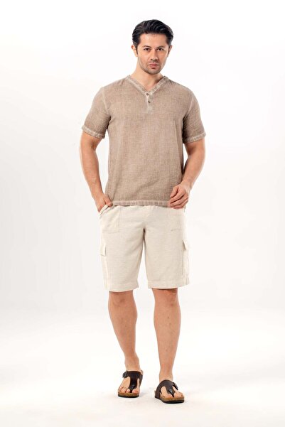 Eliş Şile Bezi Ανδρικό μπλουζάκι ποπλίνα με κοντό μανίκι και λαιμόκοψη V με κ...