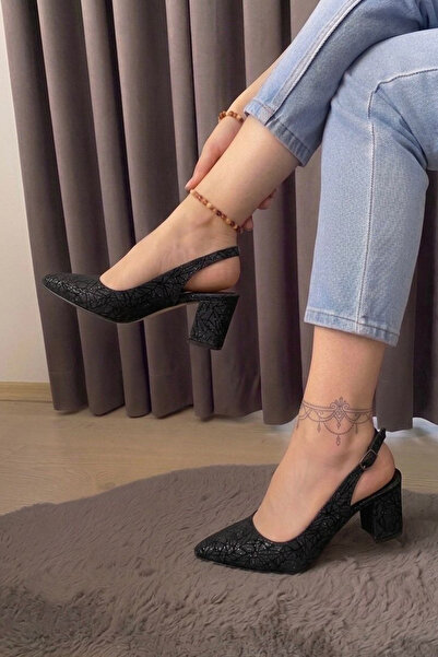 Nubbock Μαύρα παπούτσια με τακούνι 5 εκ. με σχέδιο ρωγμών πάγου NK3156