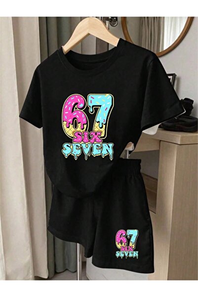 SVART WEAR Six Seven 67 Παιδικό μπλουζάκι με στάμπα και σορτς - Σετ μπλουζάκι...