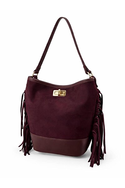 Nexora Collection Women's Burgundy Suede Shoulder Bag with Tassel Detail, Boh...
