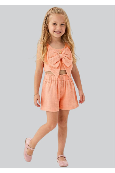 ww waka waka kids store Κοριτσίστικο Σετ με Μεγάλο Φιόγκο και Ροζ Σορτς Μουσε...