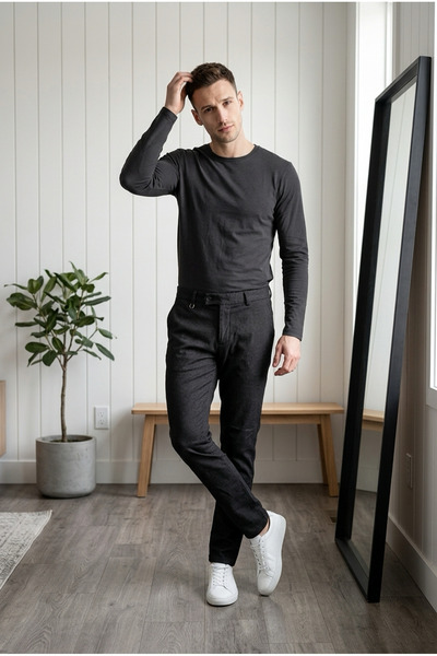 YŞRLİNE COLLECTİON Yşr Slim Fit Fabric Trousers Slim Fit Flexible Fabric Styl...