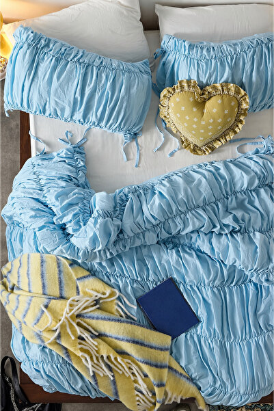 İQON Double Pleated Duvet Cover Set Turquoise