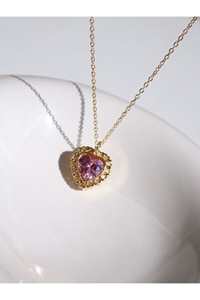 Reorah Collection Pink Stone Heart Necklace