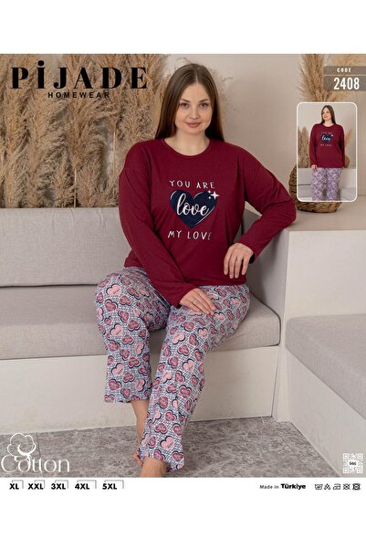PİJADE HOMEWEAR Комплект пижама с дълги ръкави от памук с шарки, размер плюс