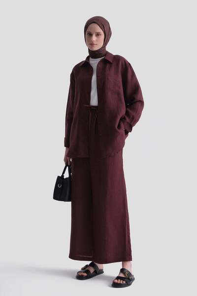 Armine Keten Oversize Tunik Bordo