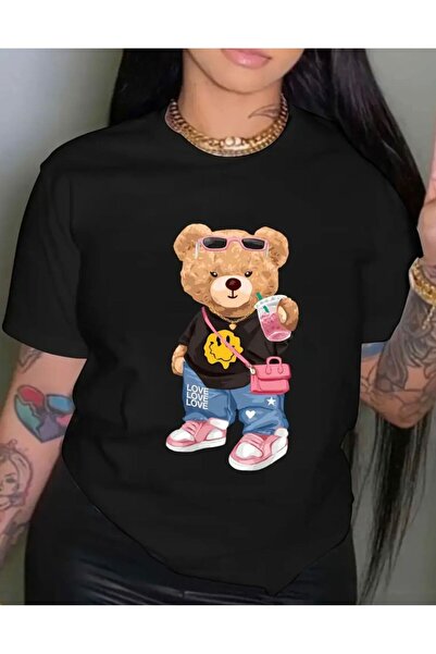 LELVANİ Γυναικείο μπλουζάκι με στάμπα Teddy Bear και λαιμόκοψη ποδηλάτου