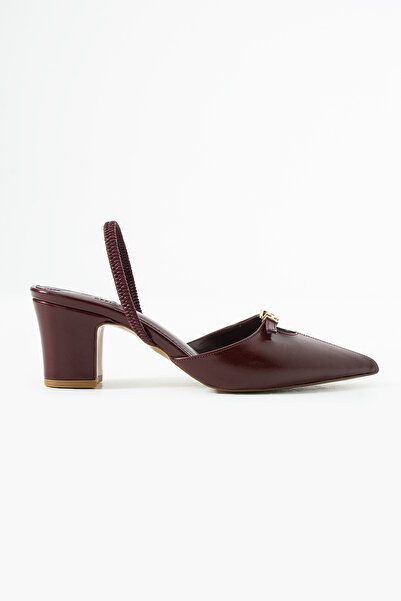 Sira Official Iris Burgundy Rustic Open Back Thick Heeled Shoes