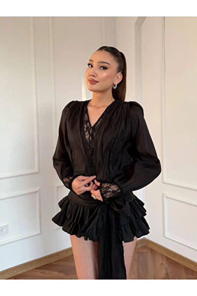 AISSHE ŞİFON KUŞAKLI ELBİSE