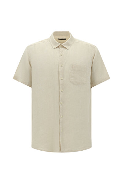 Abdullah Kiğılı Λινό πουκάμισο με κοντό μανίκι και κανονική εφαρμογή με κουμπιά