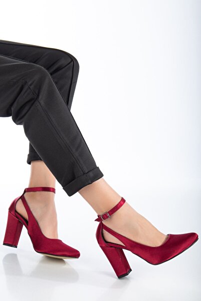 Moda Eleysa Lillian Heeled Burgundy Satin Heeled Women's Shoes