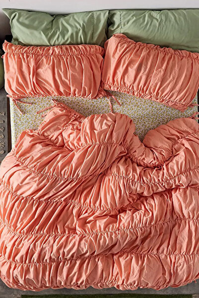 İQON Double Pleated Duvet Cover Set Salmon