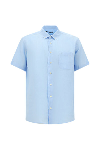 Abdullah Kiğılı Λινό πουκάμισο με κοντό μανίκι και κανονική εφαρμογή με κουμπιά