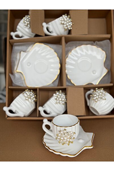 Hediye Köşkü İnci Model Özel Üretim 6 Kişilik Kahve Fincanı