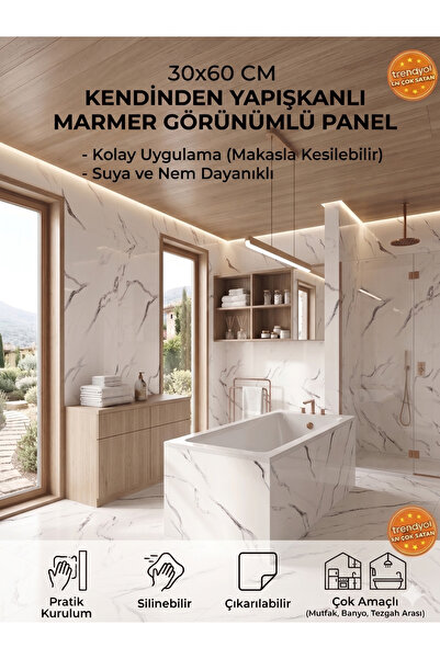 BMHOUSE 4'LÜ SET KENDİNDEN YAPIŞKANLI SERAMİK GÖRÜNÜMLÜ 30X60 DUVAR PANELİ