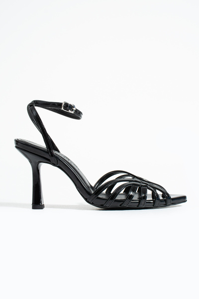 Sira Official Maddy Black Patent Leather Ankle Strap Thin Heeled Shoes