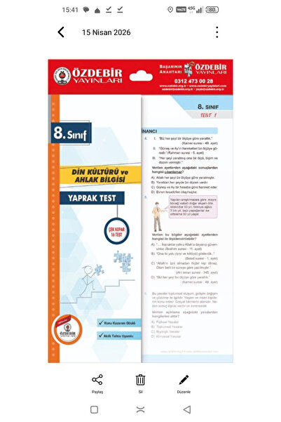 Okyanus Yayınları 8.Sınıf LGS din kültürü ve ahlak bigisi yaprak test