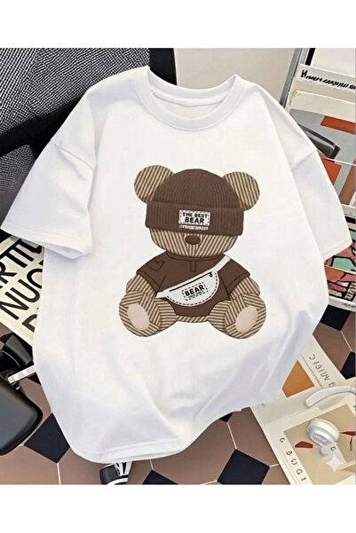 LELVANİ unisex το καλύτερο μπλουζάκι με στάμπα καφέ αρκούδας με καπέλο αρκούδας