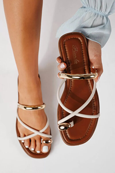 Zaira Γυναικείες λευκές παντόφλες από οικολογικό δέρμα Lea # 24963 - 41