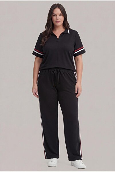 Ebsumu Γυναικείο Σετ Φόρμας Μεγάλου Μεγέθους με Ρίγες από Ύφασμα Sho σε Μαύρο...