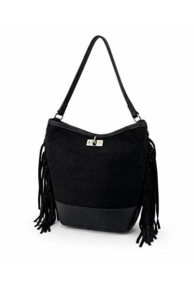 Nexora Collection Γυναικεία τσάντα ώμου με λεπτομέρεια από σουέντ και φούντα