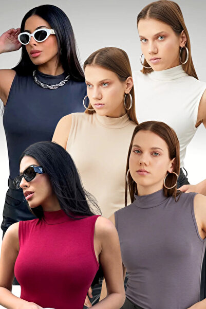 Bipantolon Γυναικείο Σετ 5 Τεμαχίων Οικονομικές Αμάνικες Μπλούζες Λευκό Κρεμ ...