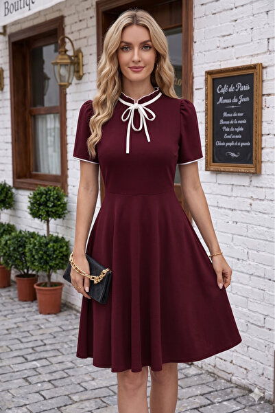 Modayakamoz Νέα συλλογή Γυναικείο κοντομάνικο φόρεμα με δέσιμο στο λαιμό και ...