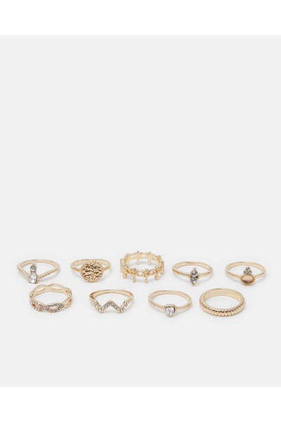 REDTAG Women Gold 9-Piece Finger Ring Set