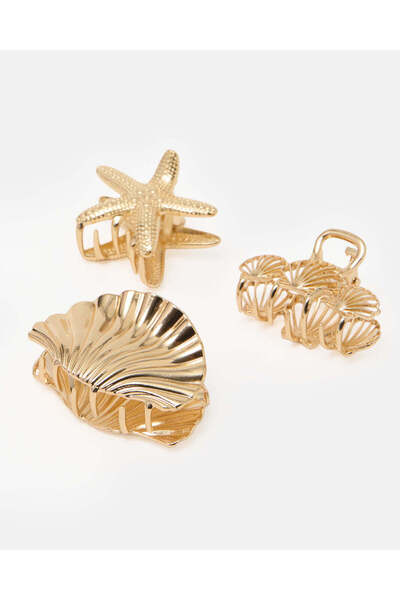 REDTAG Women Gold Shell Hair Claw Set