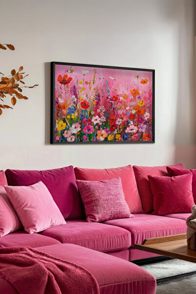 STARYUNA Πίνακας με εφέ ελαιογραφίας, Έγχρωμος Πίνακας Ανθόκηπου με Μαύρο Ξύλ...