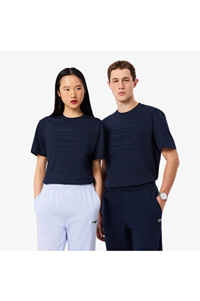 Lacoste Unisex Classic Fit Bisiklet Yaka Baskılı Lacivert T-Shirt