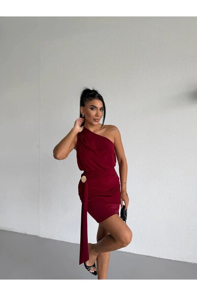 hazelin Γυναικείο μίνι φόρεμα από ύφασμα σάντι με λεπτομέρεια αγκράφα στον έν...