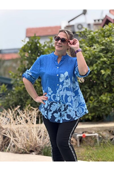 Punta Otantik PT22045 Ιταλική ολόσωμη βαμβακερή μπλούζα με κουμπιά Saks