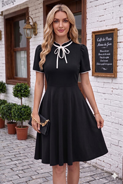 Modayakamoz Νέα συλλογή Γυναικείο κοντομάνικο φόρεμα με δέσιμο στο λαιμό και ...