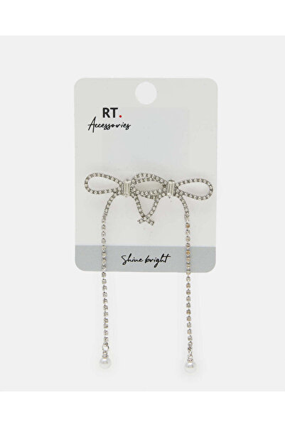 REDTAG Women Silver Bow Trim Earrings