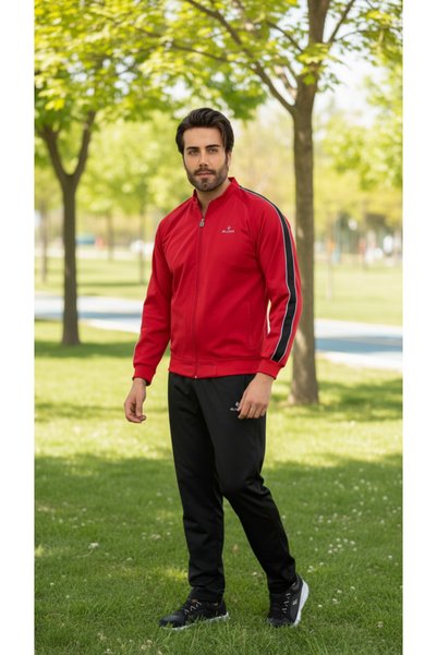 FORE SPORT Erkek %100 Polyester Rashell Kumaş Kırmızı Kolej Yaka Eşofman Takımı