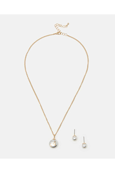 REDTAG Women Gold Letter Shiin Necklace Set