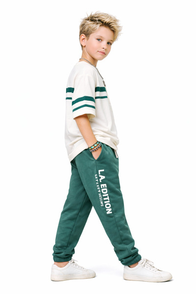 LittlePoffy Children's Bottom and Top Jogger Set Green 2-Piece Set 4-8 Years ...