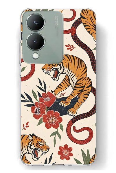 FLAMENKO Vivo Y17S Compatible Tiger and Snake Patterned Transparent Phone Case