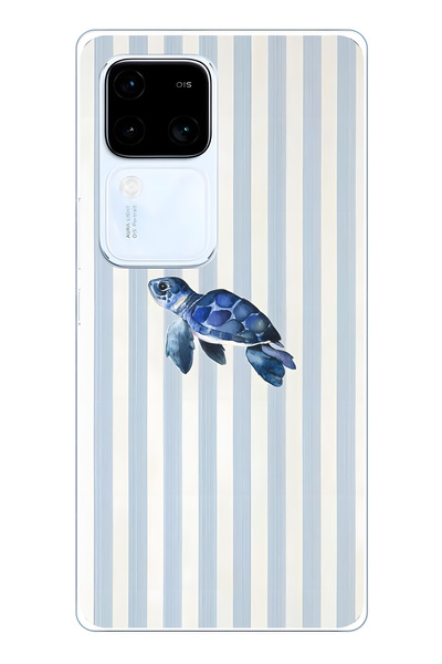 FLAMENKO Vivo V30 Uyumlu Deniz Kaplumbağası Desenli Şeffaf Telefon Kılıfı