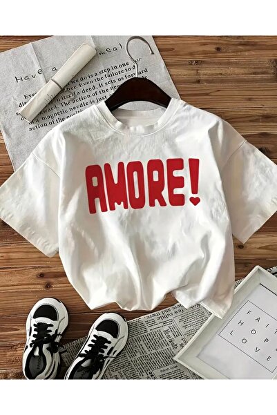 LELVANİ Γυναικεία μπλούζα AMORE ÜNLEM με κόκκινο στάμπα