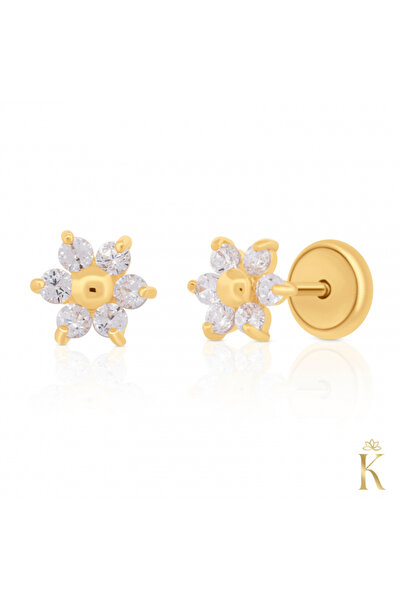 KALINI Προστατευτικά Σκουλαρίκια, Κίτρινος Χρυσός 14Κ, Λουλούδια 5 χιλιοστών ...