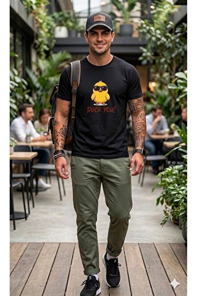 Duzor Μαύρο ανδρικό μπλουζάκι 100% βαμβακερό Duck You Angry Duck με στάμπα κα...