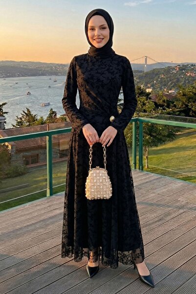 InStyle Φόρεμα από φλοκ τούλι με αγκράφα στη μέση, μαύρο