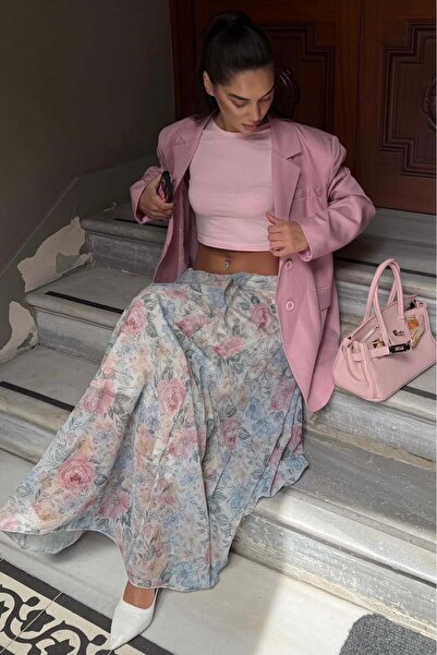 Madmext Εκρού φλοράλ μοτίβο vintage σιφόν μάξι φούστα MG2776