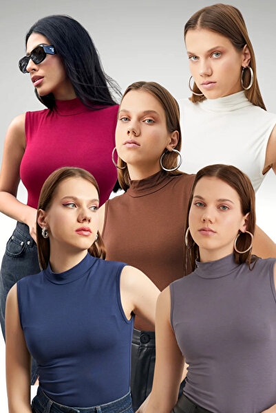 Bipantolon Women's 5-Piece Economical Sleeveless Blouse Set White Bitter Coff...