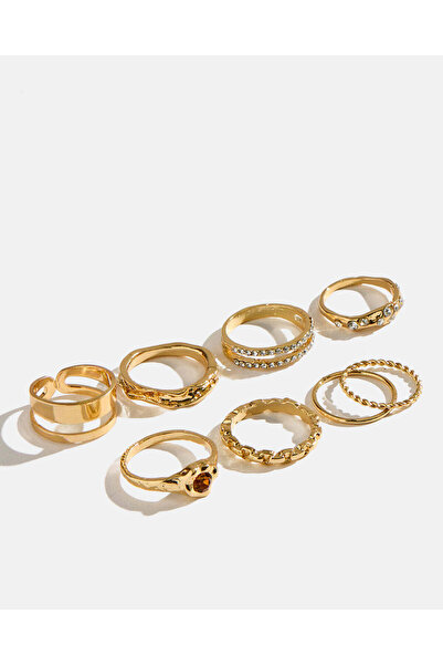 REDTAG Women Gold Embellished Rings Set (8 Piece)
