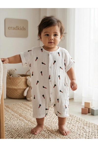 eradkids Organic Cotton Carrot Patterned Muslin Baby Romper